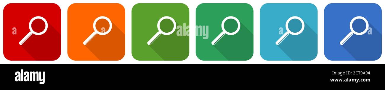 Search icon set, flat design vector illustration in 6 colors options ...