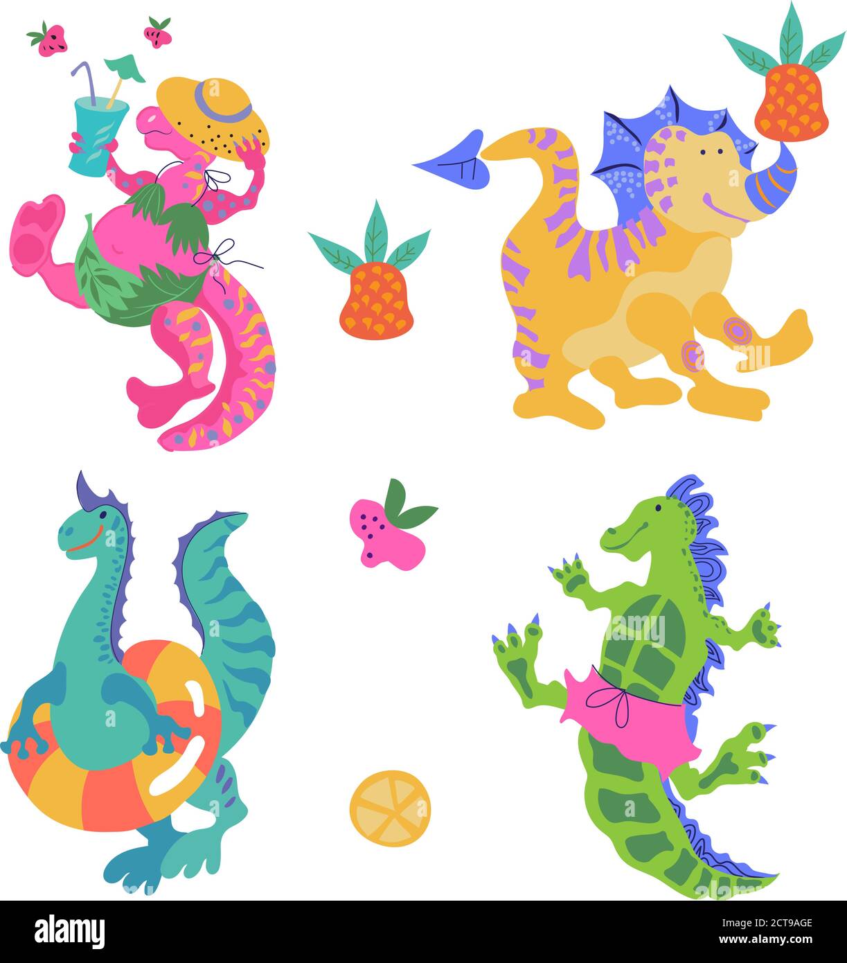 Set of cartoon colorful dinosaurs, funny monsters vector illustration ...