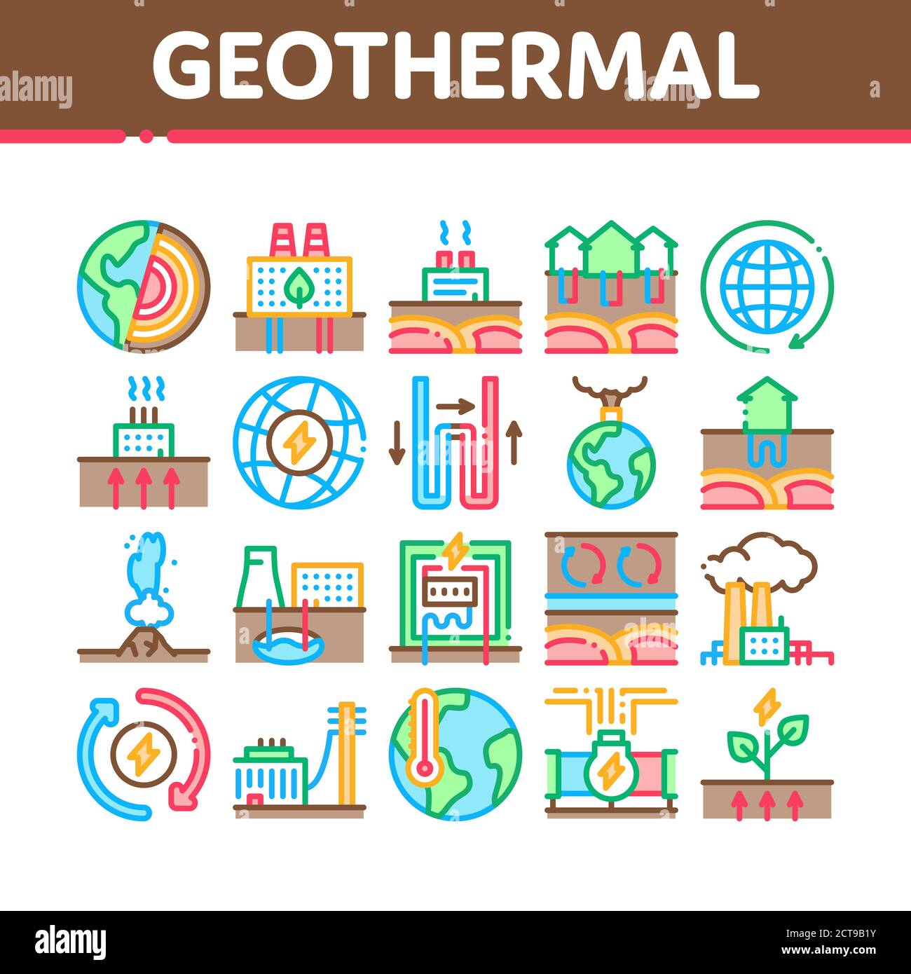 Geothermal Energy Collection Icons Set Vector Illustrations Stock ...