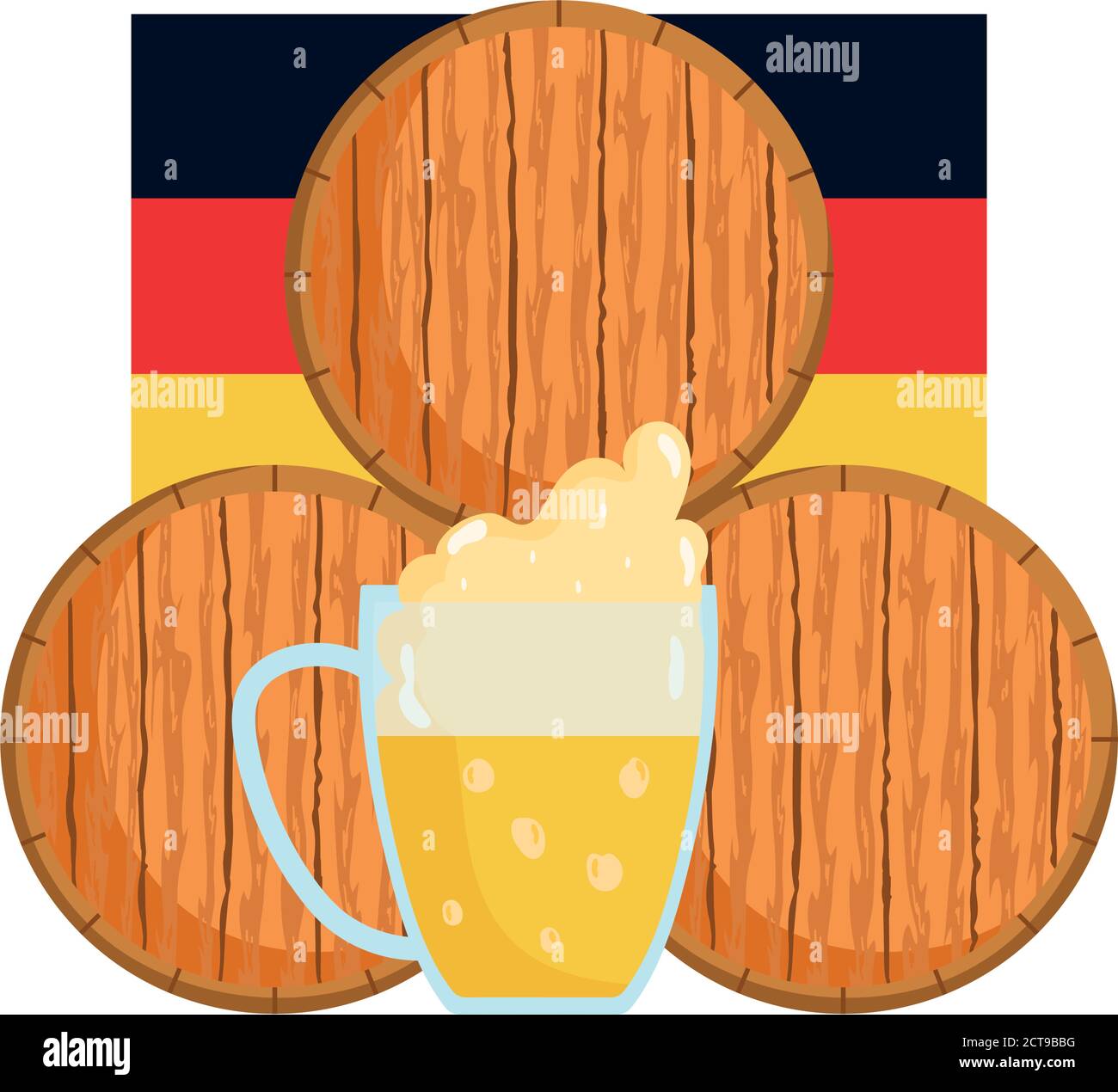 oktoberfest festival, stack of barrels beer and flag, celebration