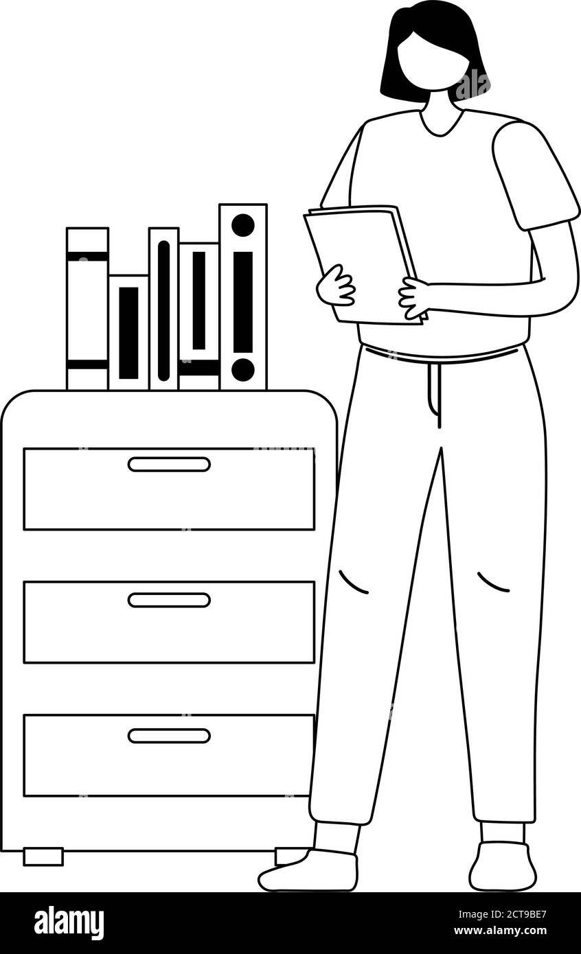 woman employee with book and office isolated design white