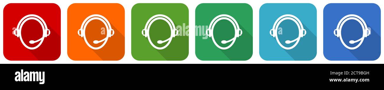 Customer service icon set, flat design vector illustration in 6 colors ...