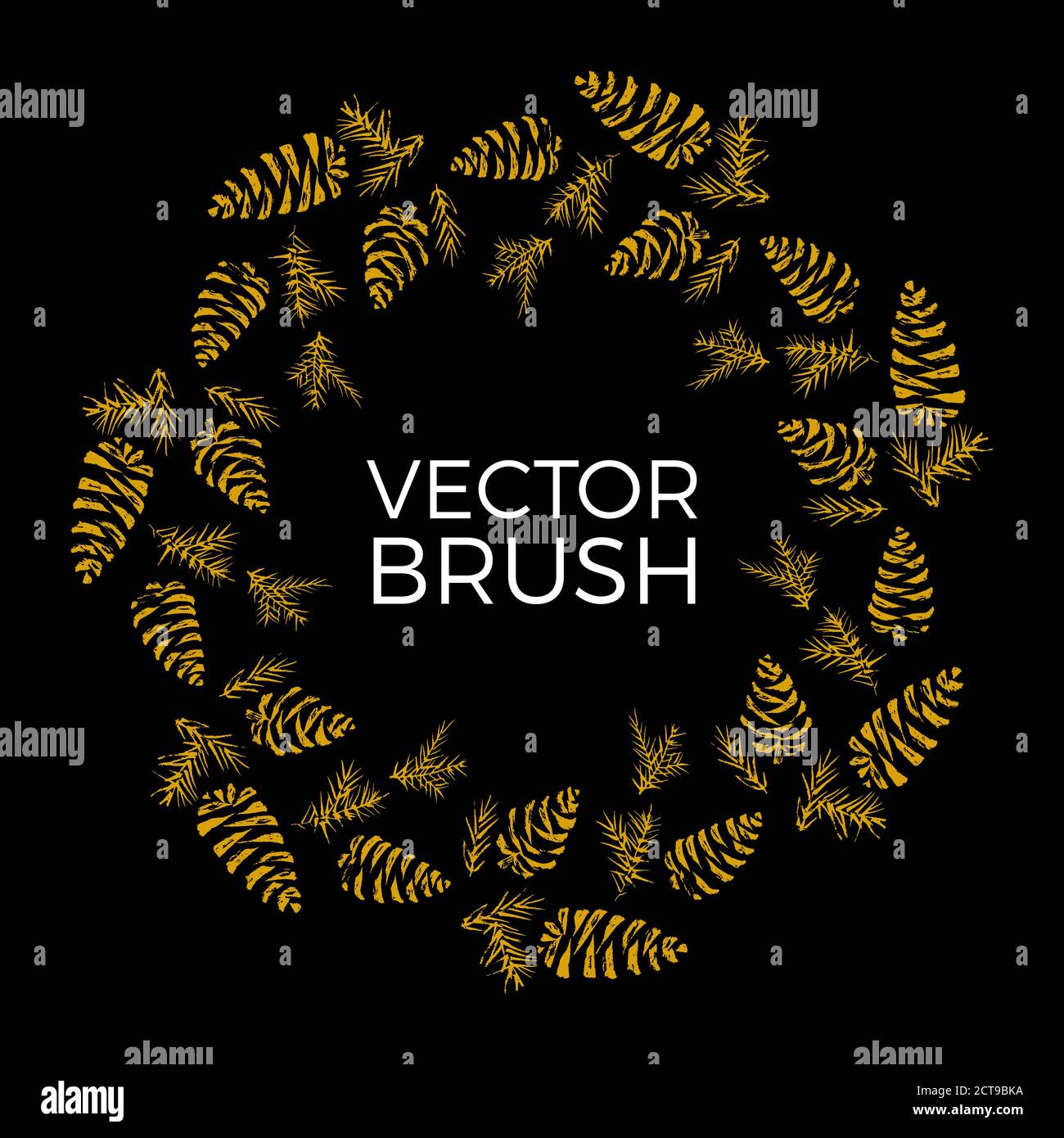 Pine cones vector seamless brush. Christmas Wreath Stock Vector