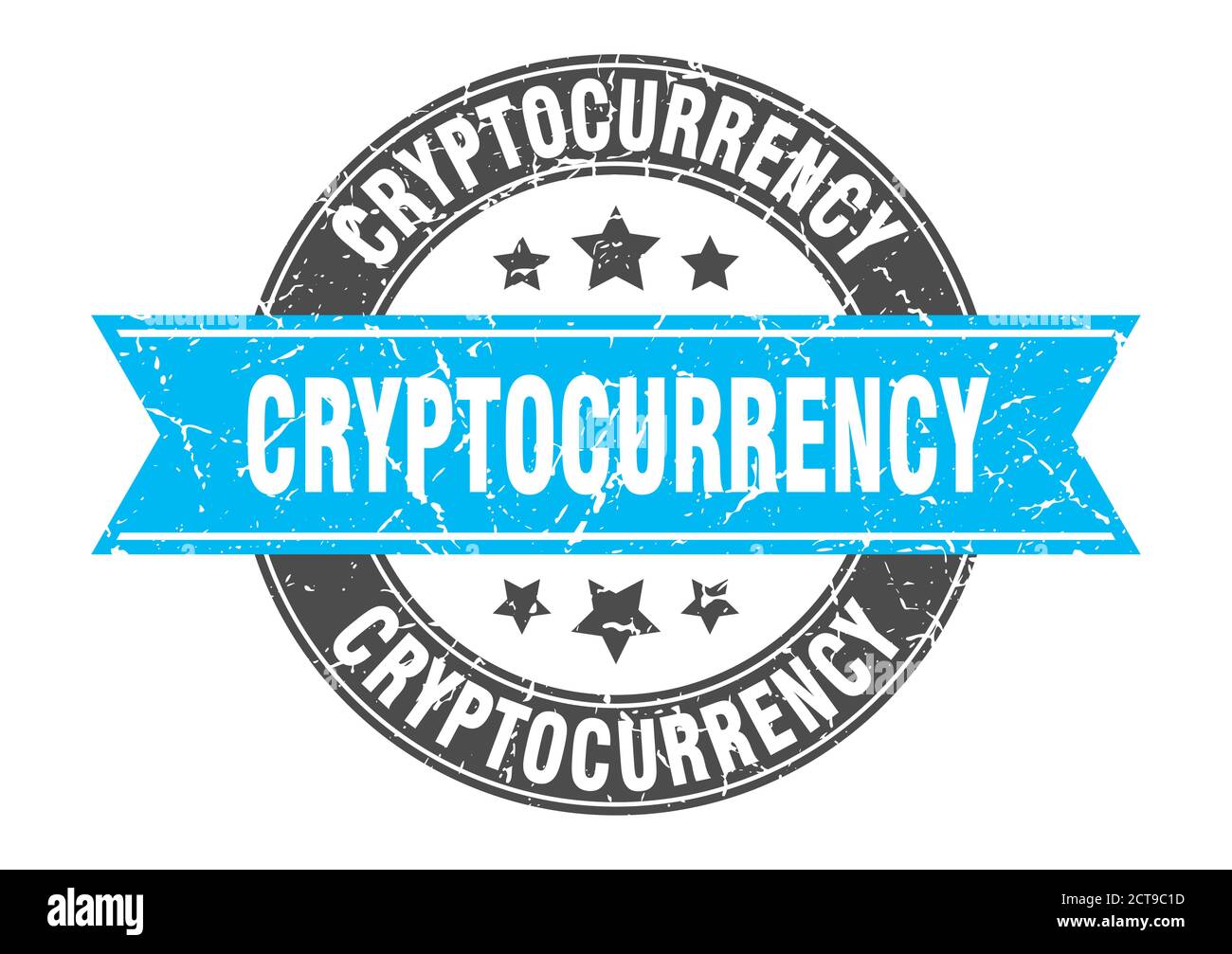 cryptocurrency round stamp with ribbon. sign. label Stock Vector