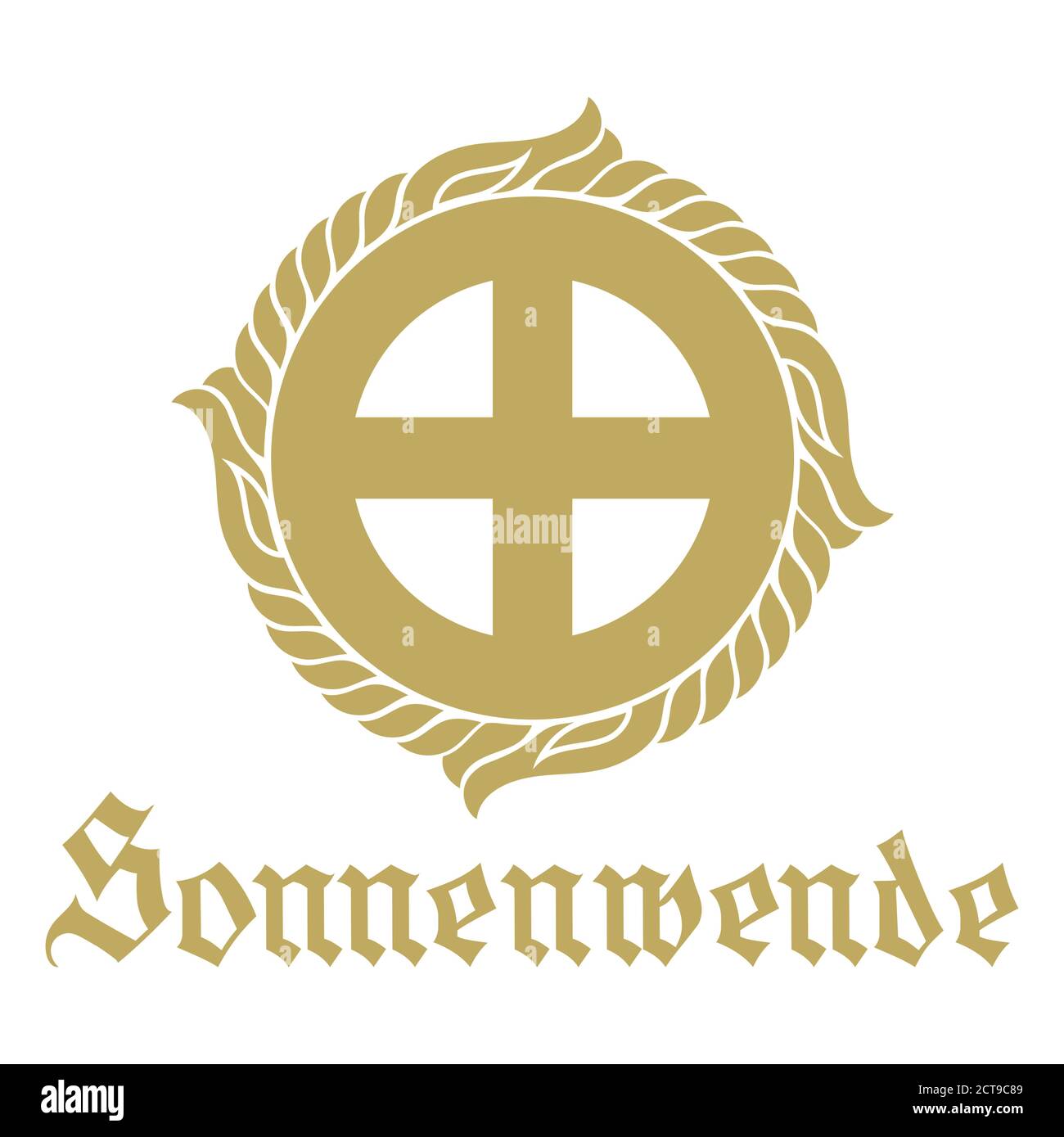 Ancient Celtic design. Celtic Scandinavian style sun cross. Solar - ancient symbol of the sun. Inscription in German Sonnenwende - Solstice Stock Vector