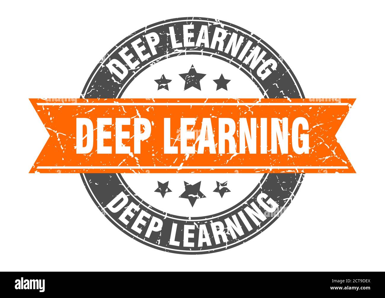 deep learning round stamp with ribbon. sign. label Stock Vector