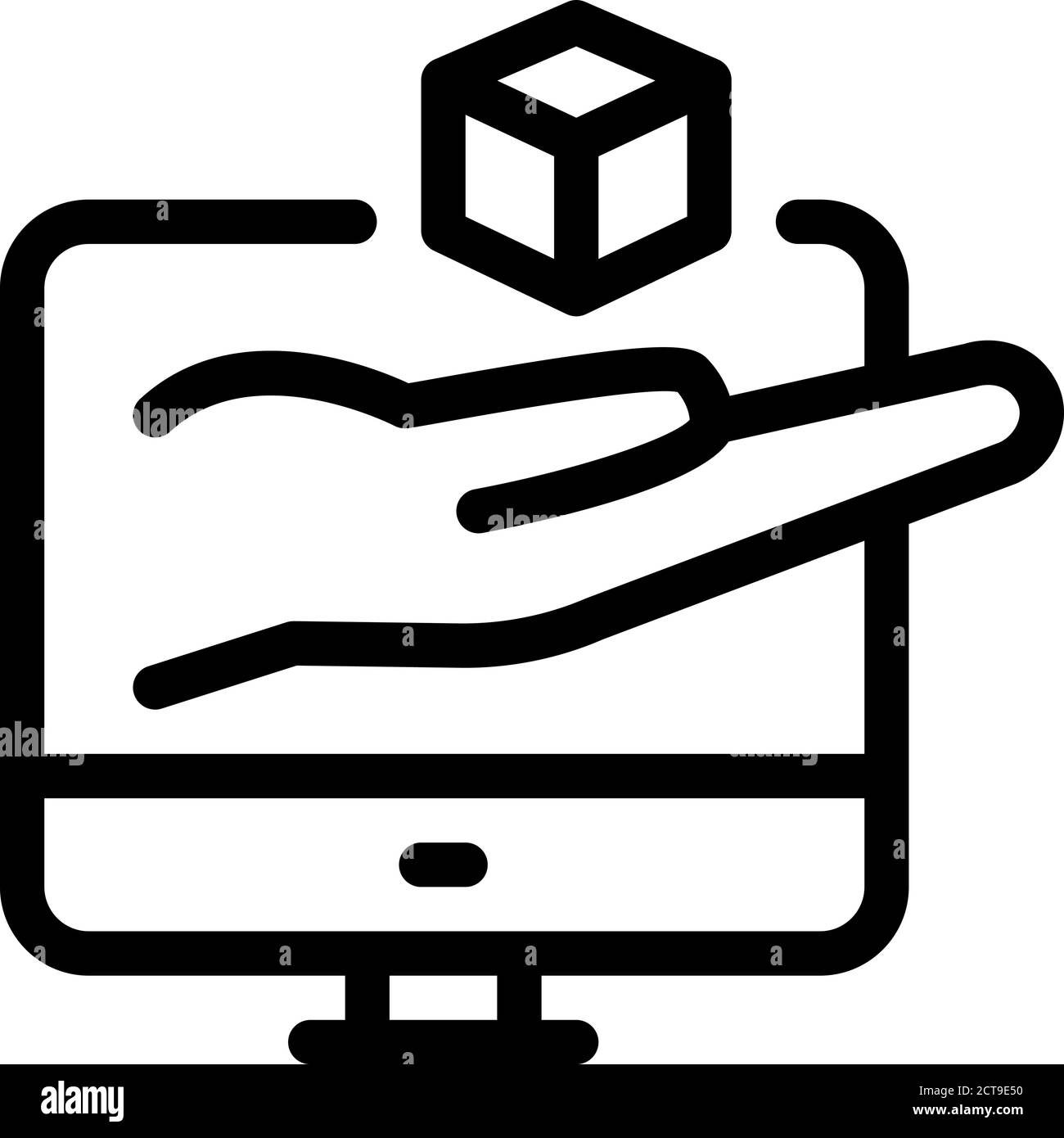 hand hold cube computer screen icon vector outline illustration Stock ...