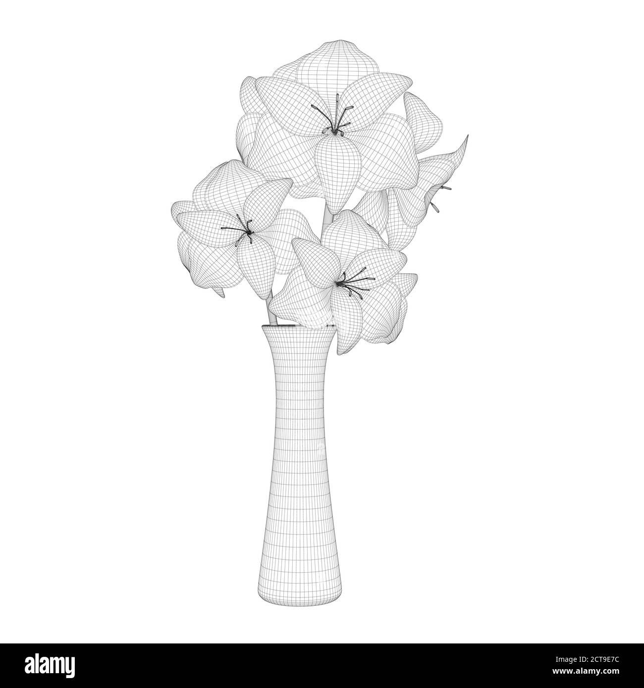 Wireframe of a vase with flowers from black lines isolated on white ...