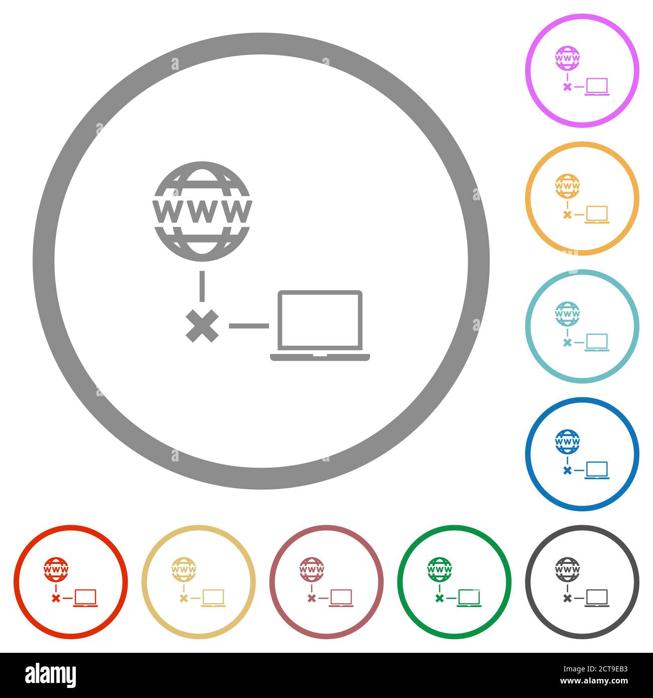 Offline laptop flat color icons in round outlines on white background ...
