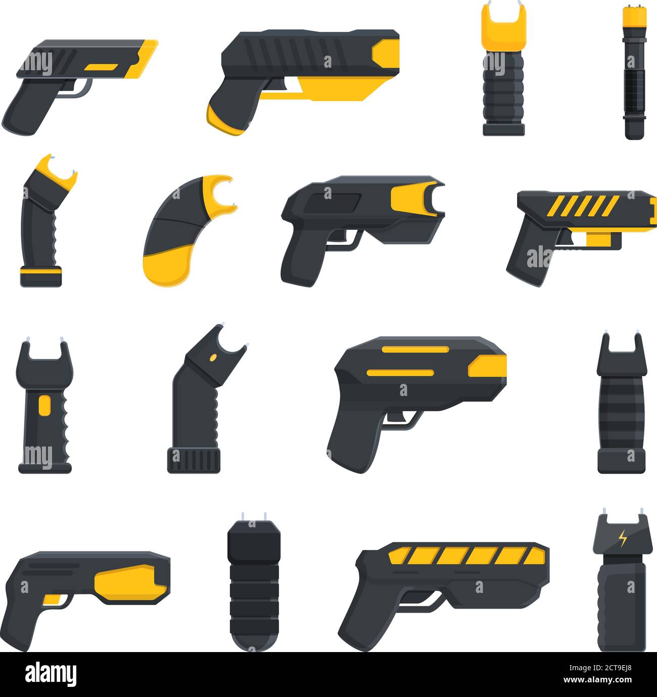 Taser police icons set. Cartoon set of taser police vector icons for web design Stock Vector