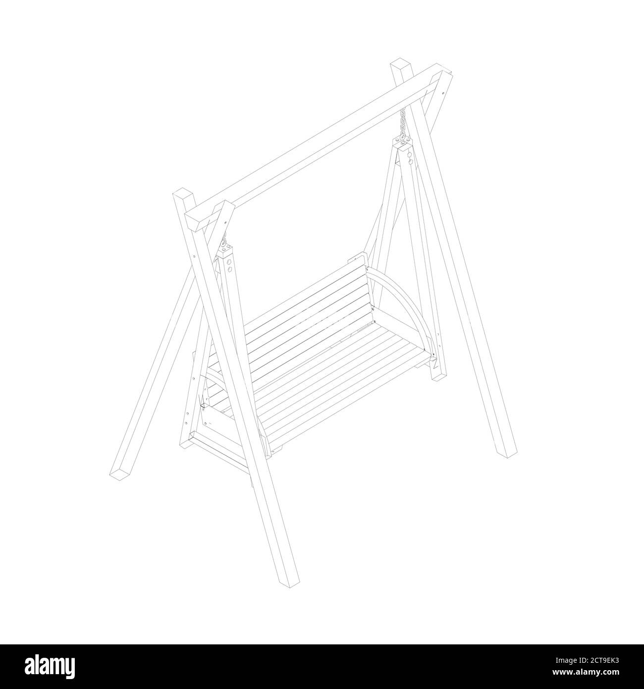 Outline of a wooden swing from black lines isolated on a white background. Isometric view. 3D. Vector illustration Stock Vector