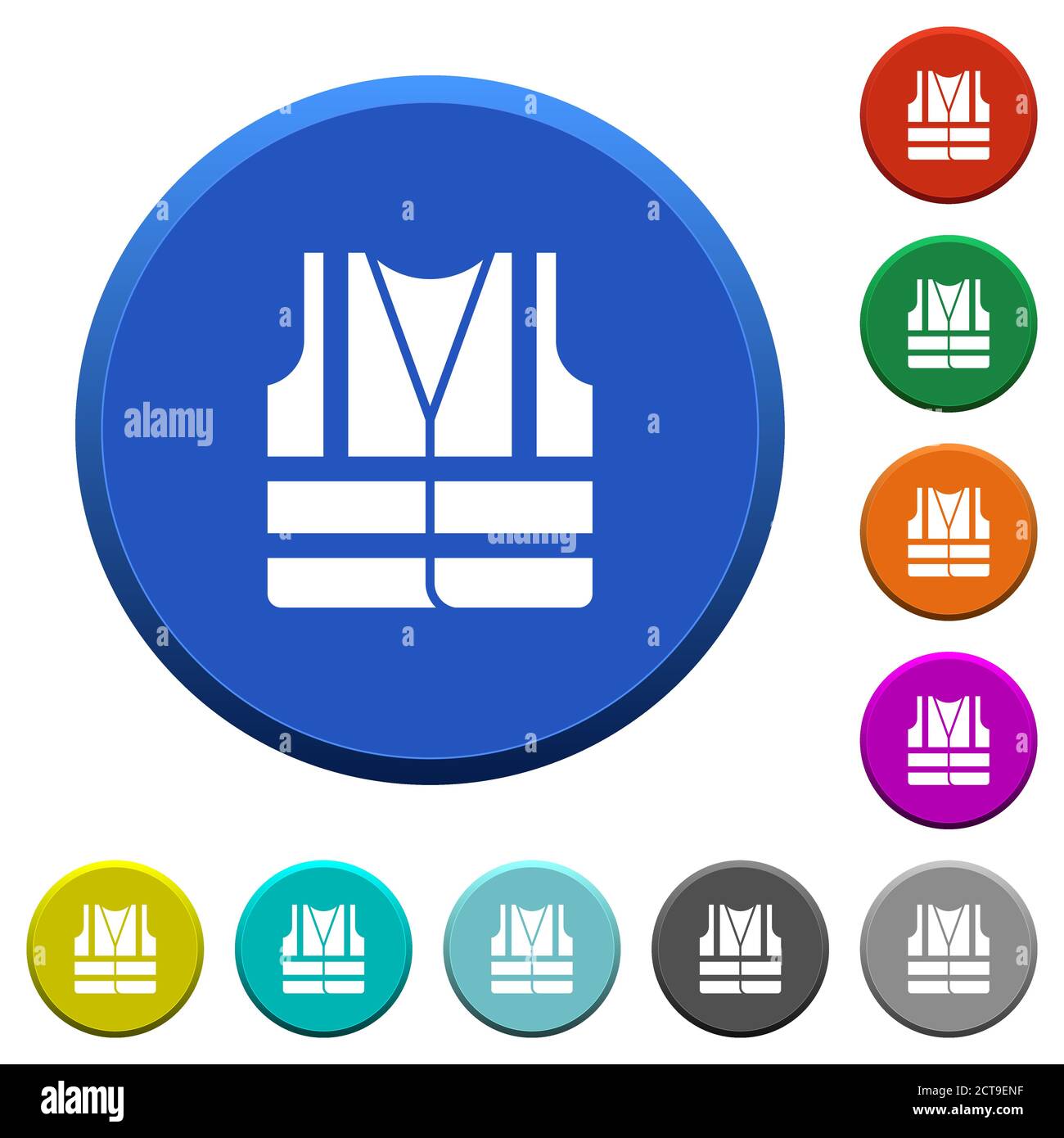 High visibility safety vest round color beveled buttons with smooth surfaces and flat white