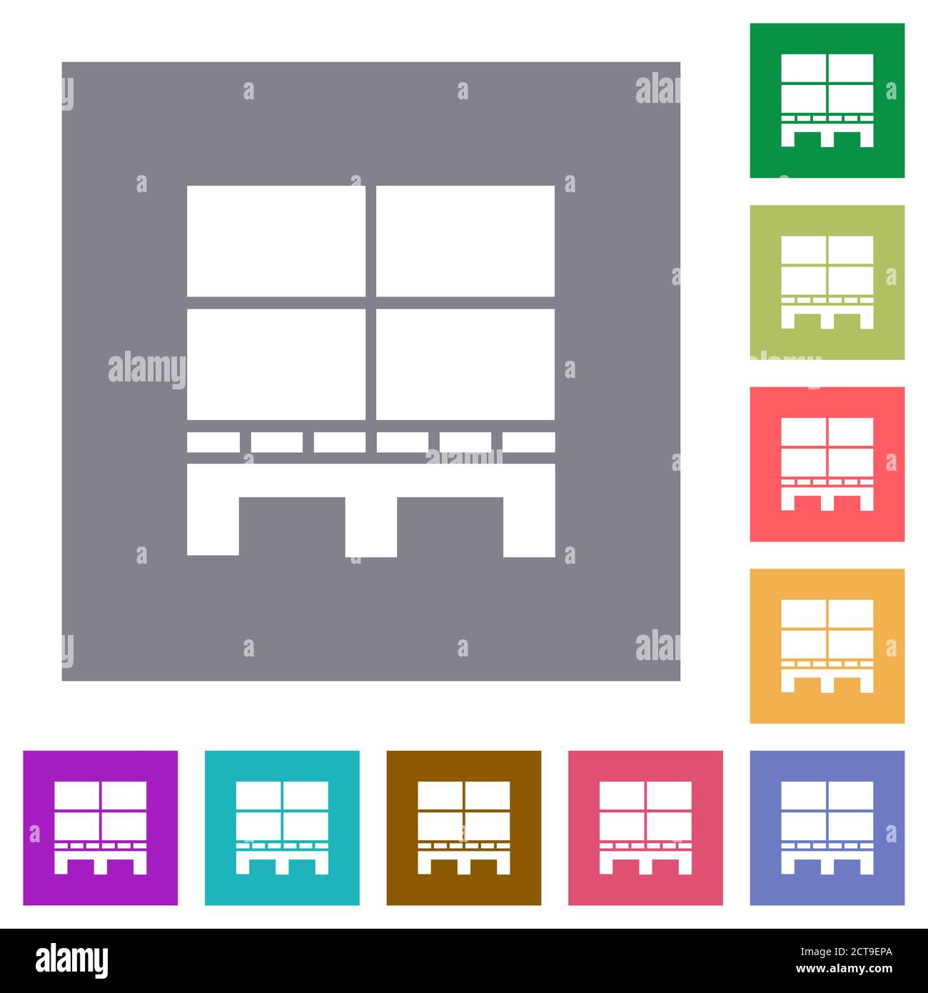 Pallet with boxes flat icons on simple color square backgrounds Stock ...