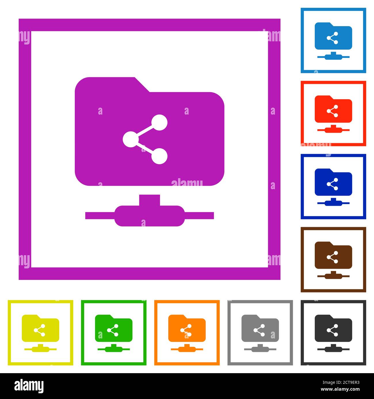 FTP share flat color icons in square frames on white background Stock Vector
