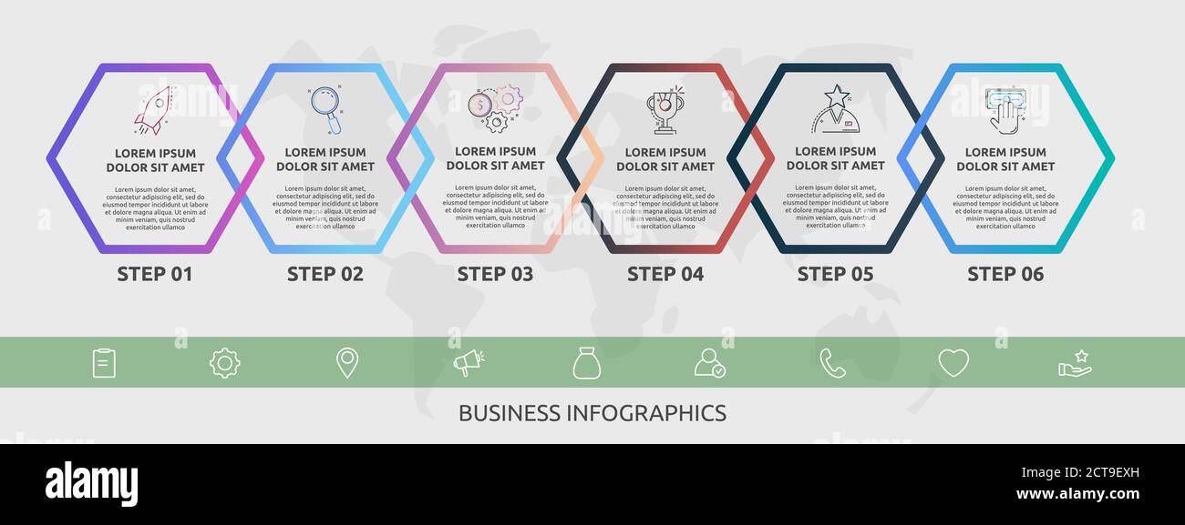 Vector infographic line hexagons for six icons, diagram, graph ...