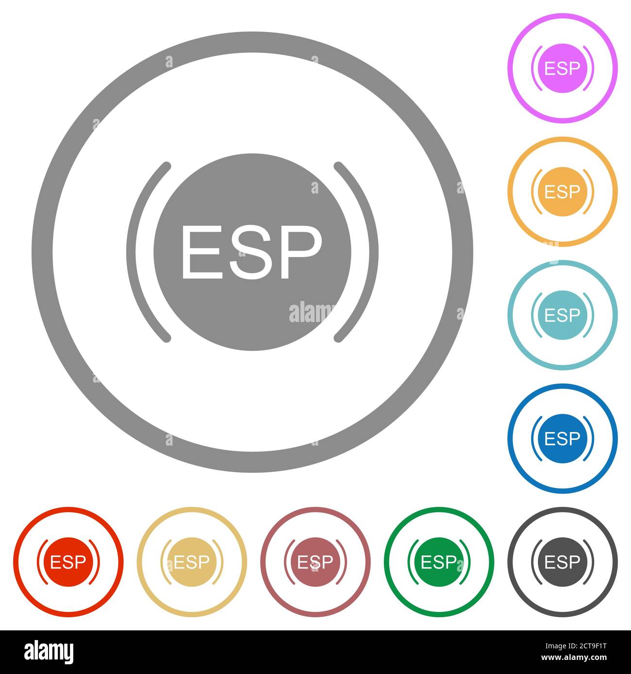 Car electronic stability program indicator flat color icons in round ...
