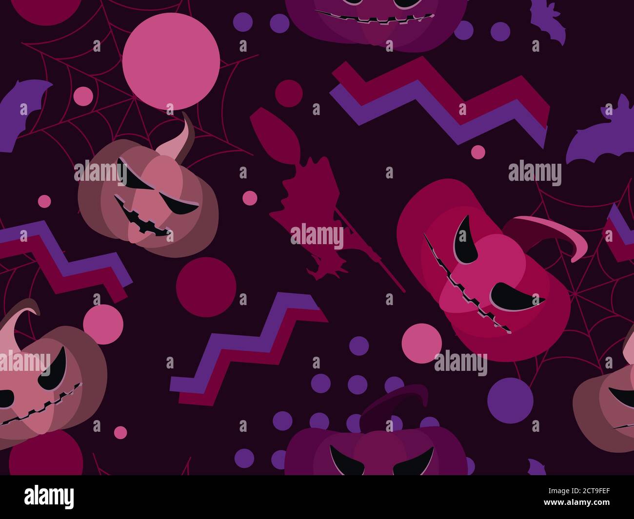 Halloween seamless pattern with scary pumpkins, bats, spider webs and ...