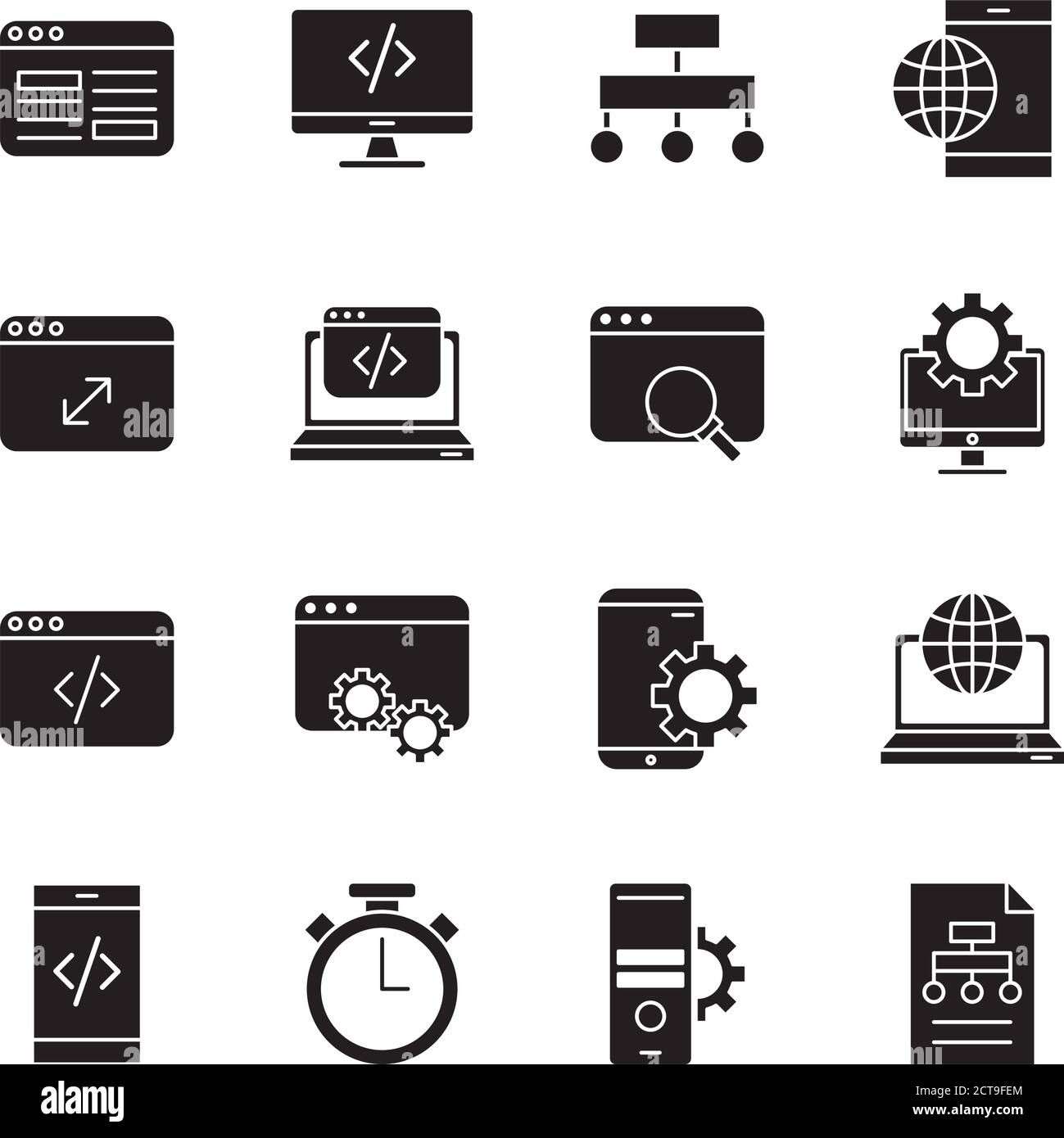 bundle of mockup responsive set silhouette style icons vector ...