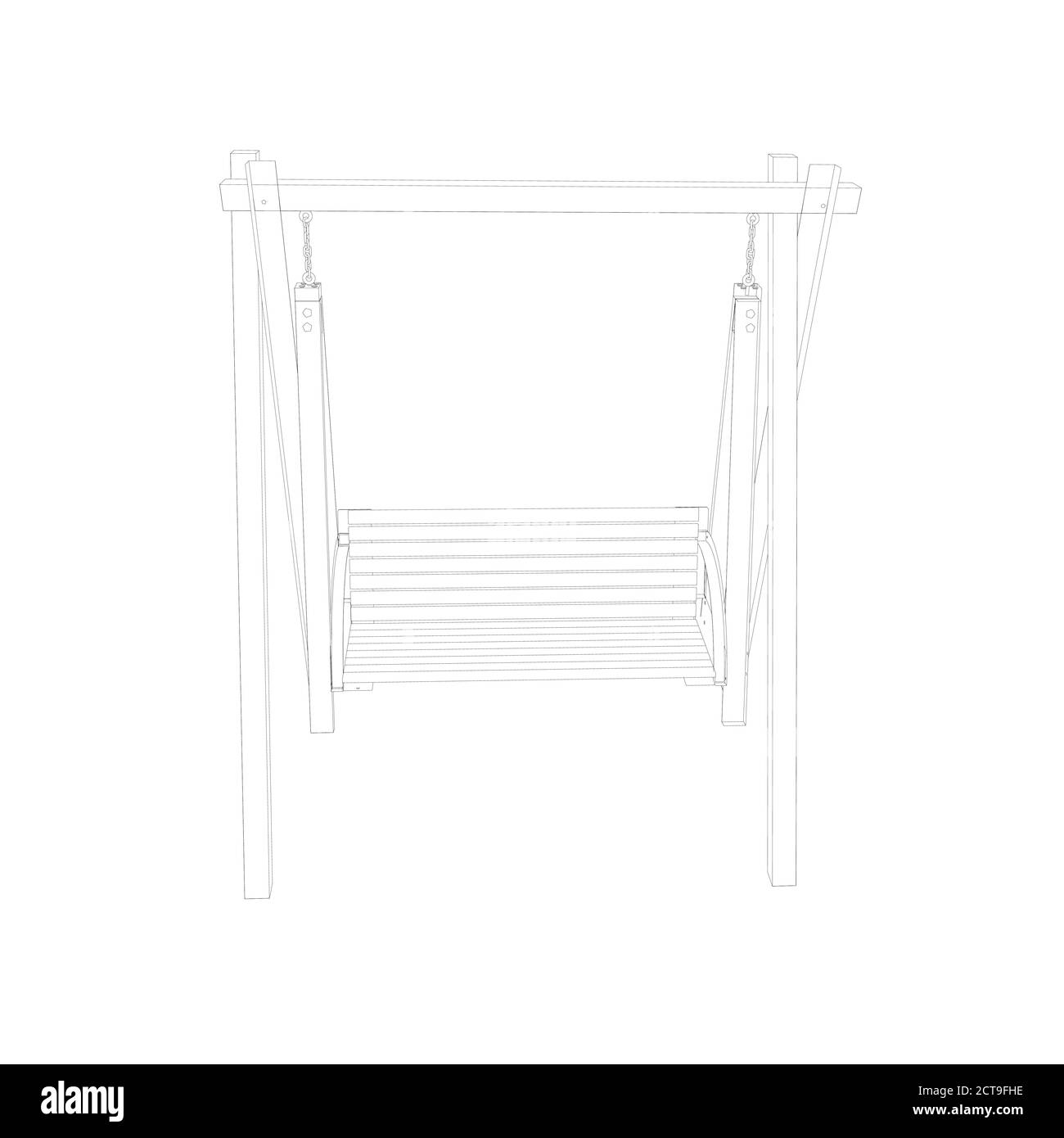 Outline of a wooden swing from black lines isolated on a white background. Front view. 3D. Vector illustration Stock Vector
