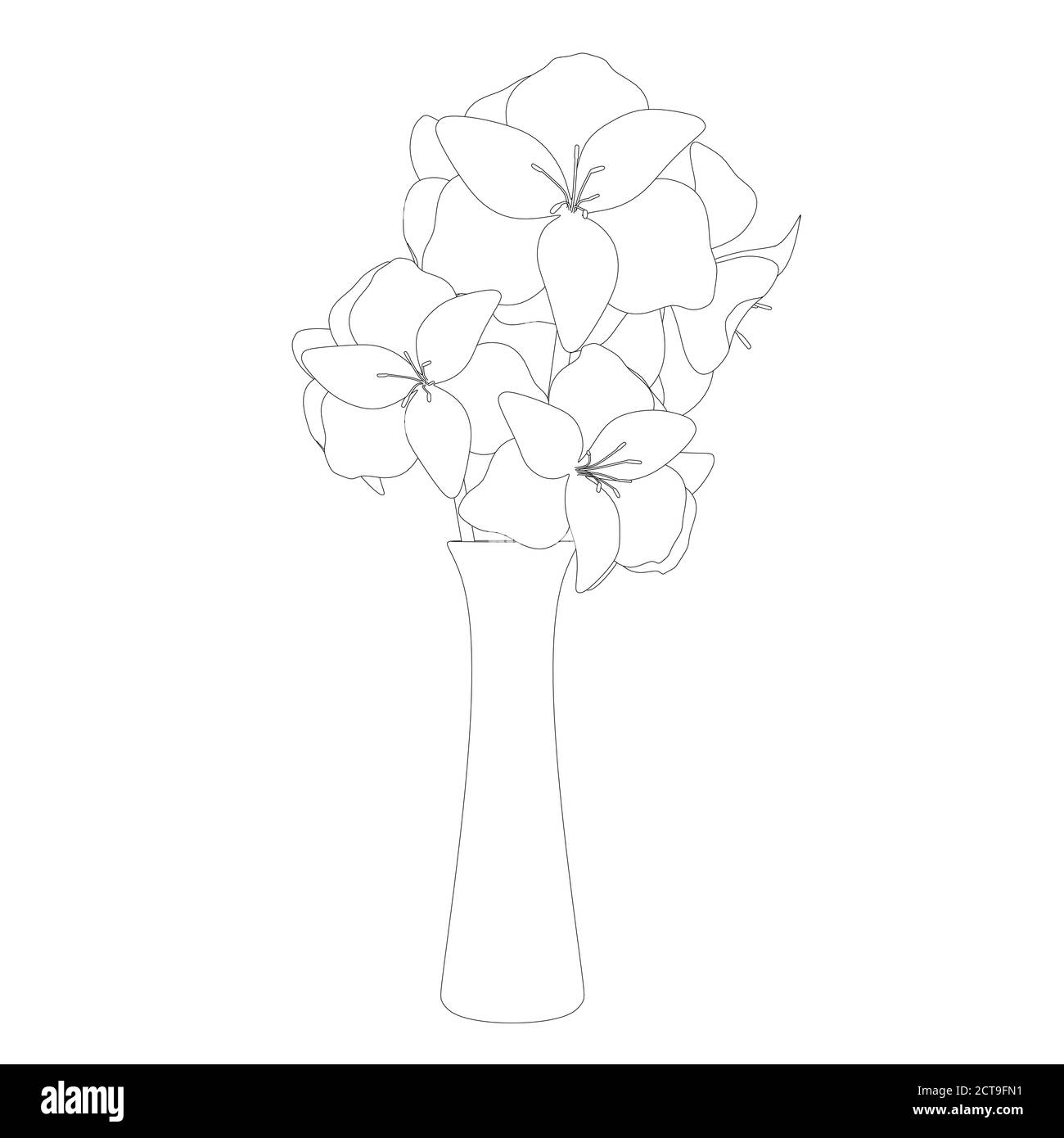 Contour of a vase with flowers from black lines isolated on white ...