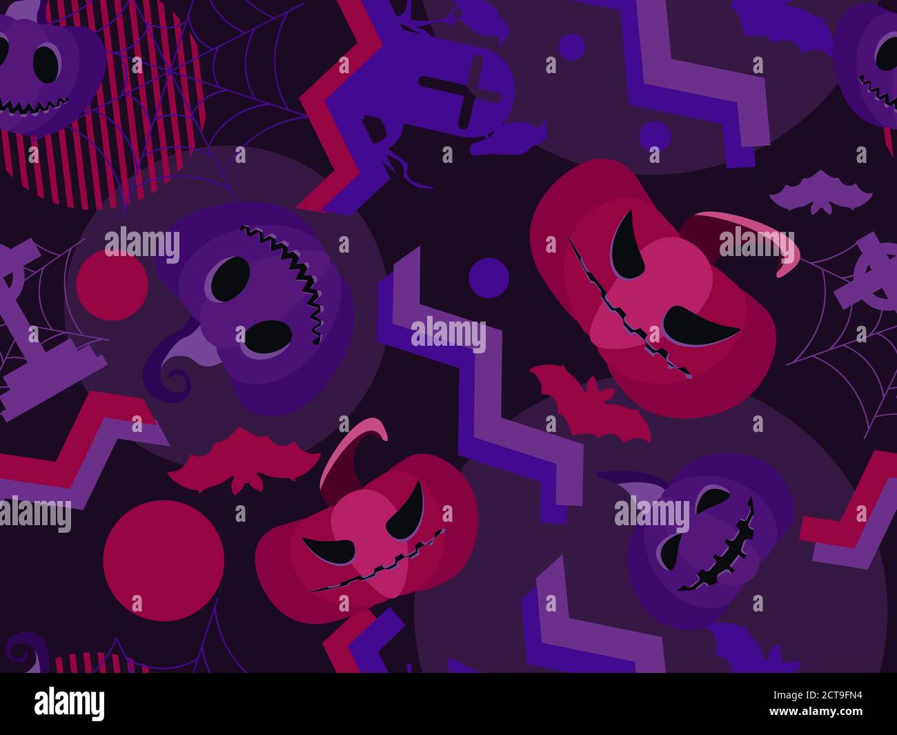 Halloween seamless pattern with scary pumpkins, bats, spider webs and ...