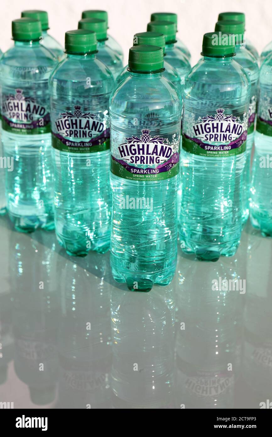 Bottles of Highland Spring water Stock Photo