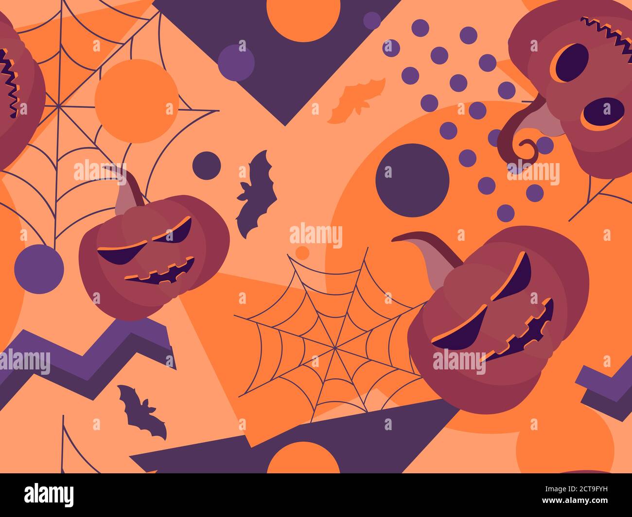 Halloween seamless pattern with scary pumpkins, bats, spider webs and ...