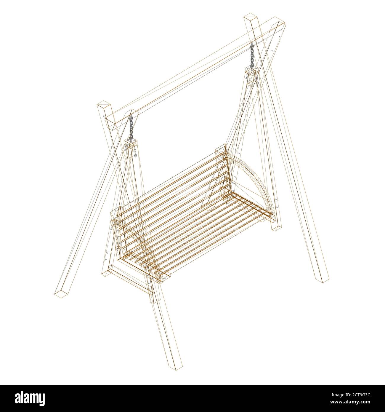 Wireframe of a wooden swing from brown lines isolated on white background. Isometric view. 3D. Vector illustration Stock Vector