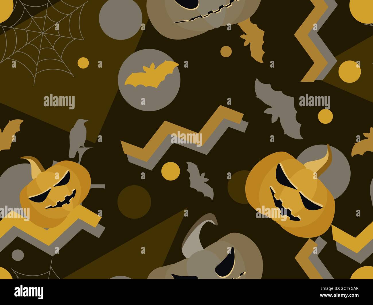 Halloween seamless pattern with scary pumpkins, bats, spider webs and ...