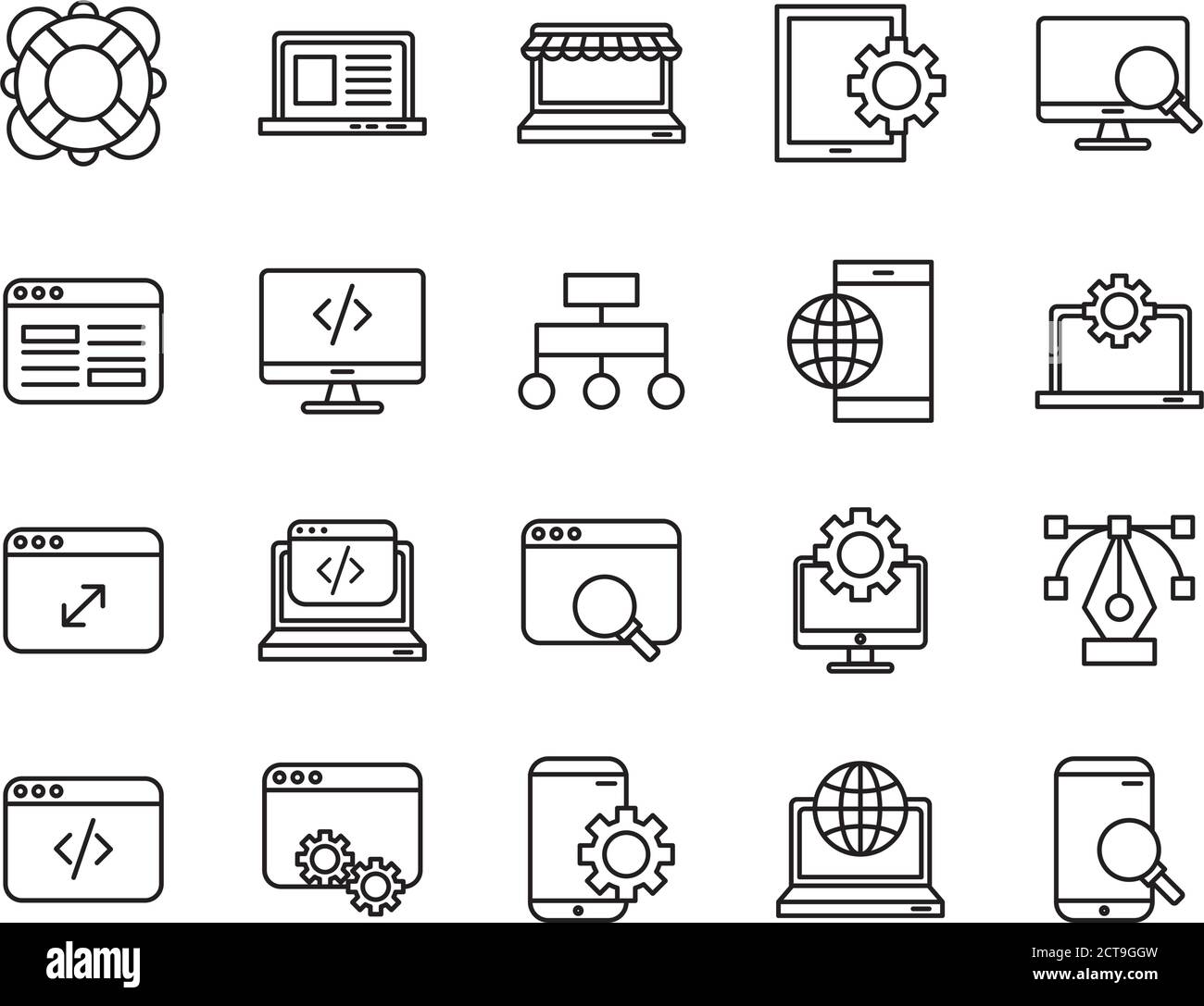 bundle of mockup responsive set line style icons vector illustration ...