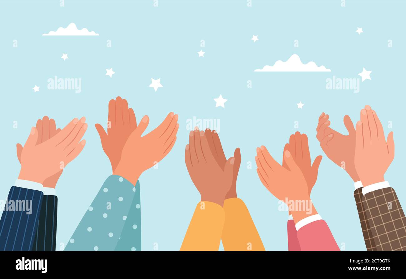 Clapping hands, different people applaud. Vector illustration in flat style Stock Vector