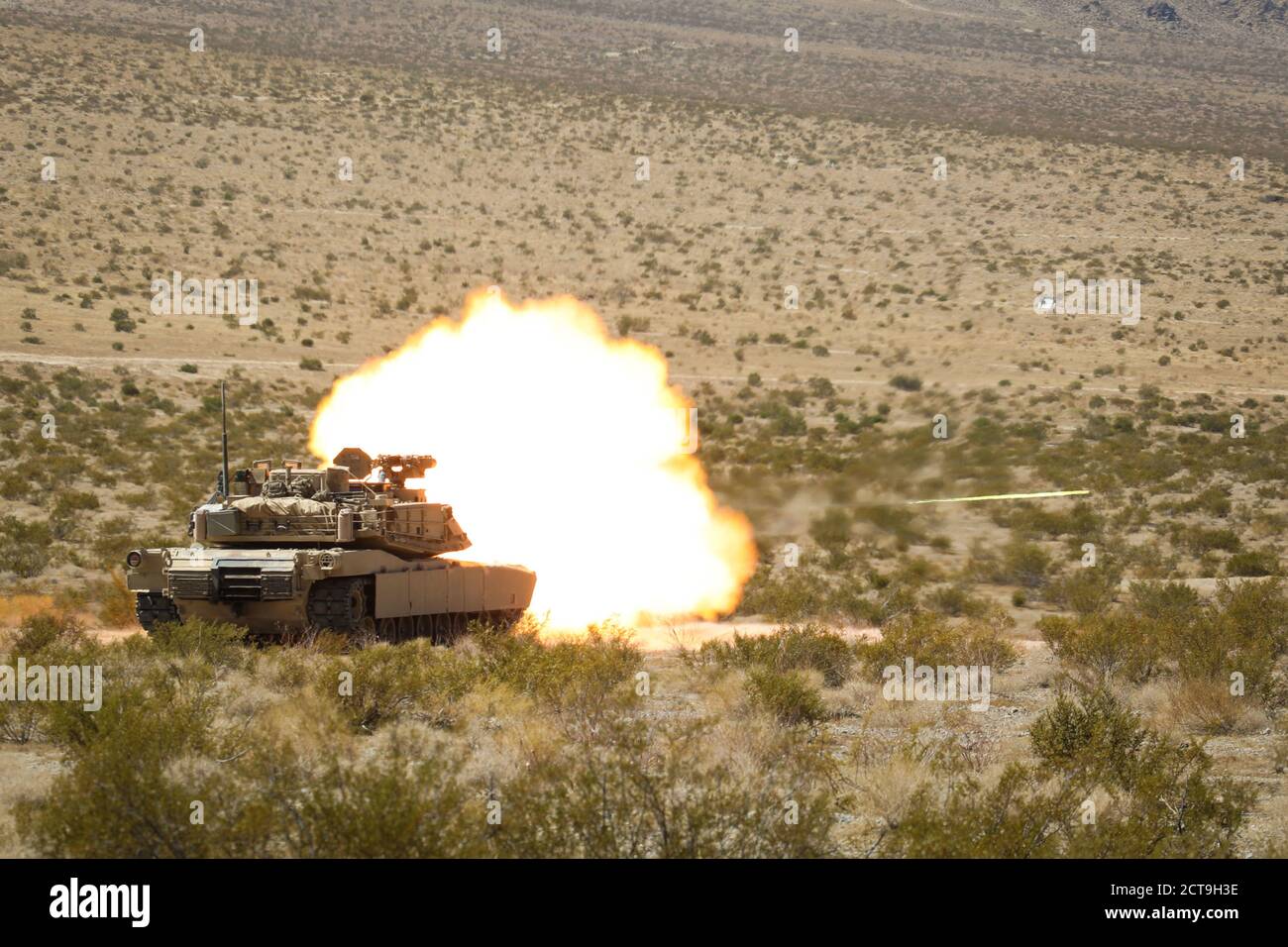 U.S. Army Soldiers assigned to 1ST Infantry Division, Fort Riley, Kansas, engage simulated enemy forces during Decisive Action Rotation 20-10 at the National Training Center in Fort Irwin, Calif., Sep. 13, 2020. Decisive Action Rotations at the National Training Center ensure Army Brigade Combat Teams remain versatile, responsive, and consistently available for current and future contingencies.  (U.S. Army photo by Spc. Brooke Davis, Operations Group, National Training Center.) Stock Photo
