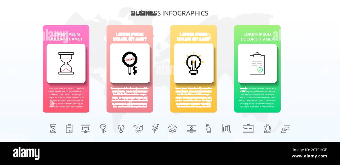 Infographics square with 4 steps, icons. Vector template used for ...