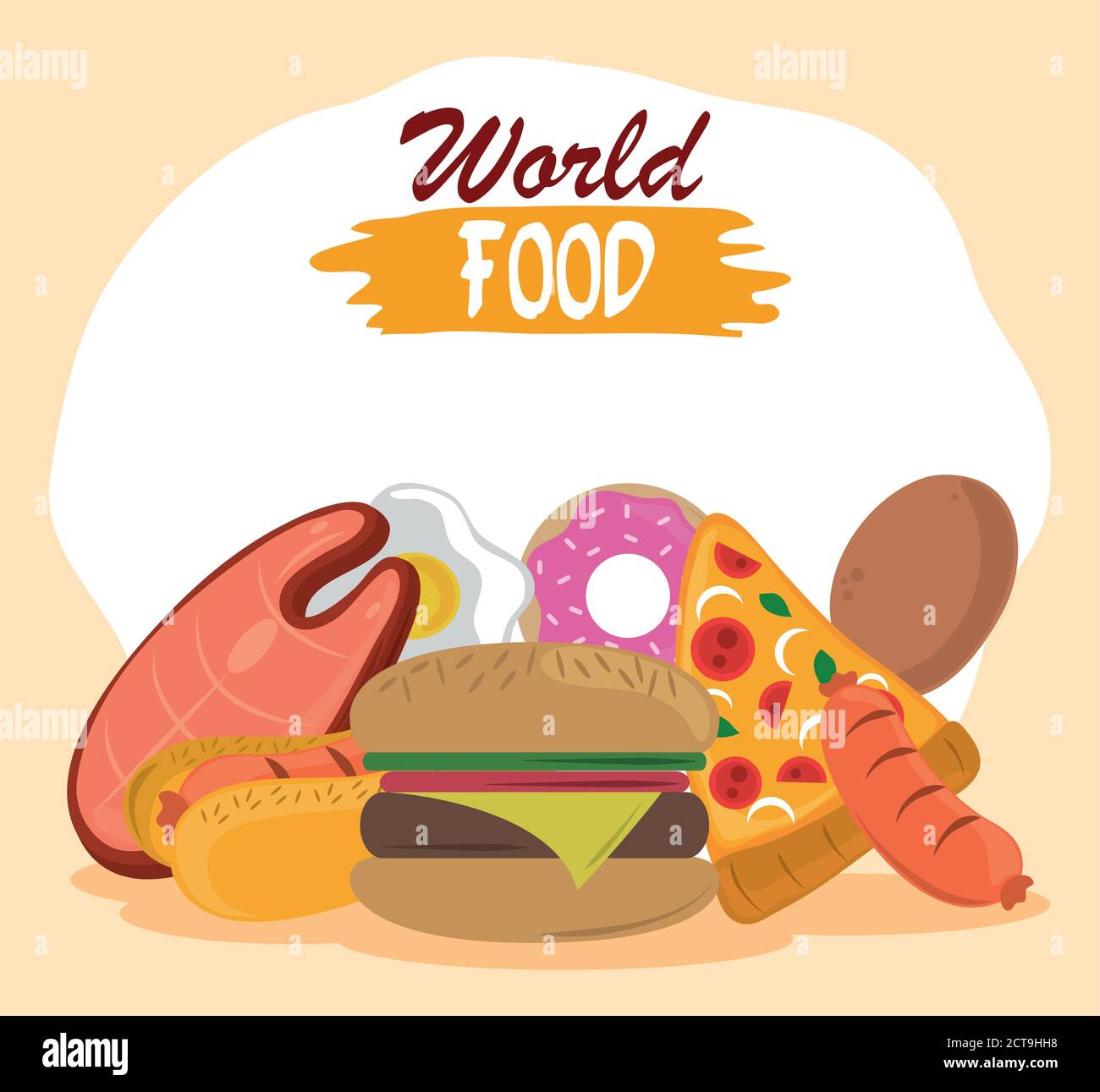 world food day, fast food burger pizza hot dog sausage donut vector illustration Stock Vector