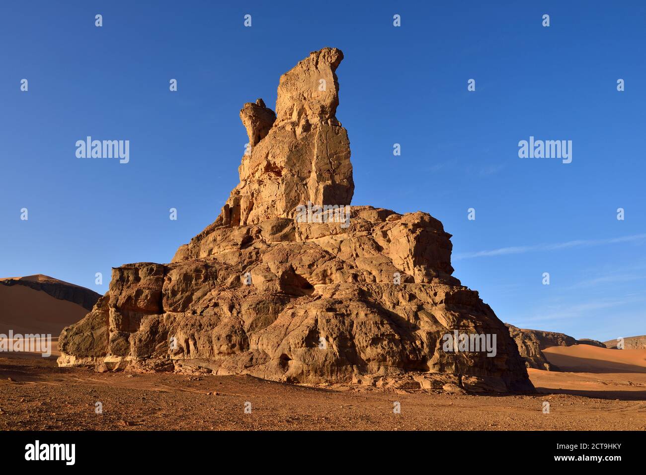 Africa, Algeria, Sahara, Tassili N'Ajjer National Park, Tadrart, Rock towers at Moul Naga Stock Photo