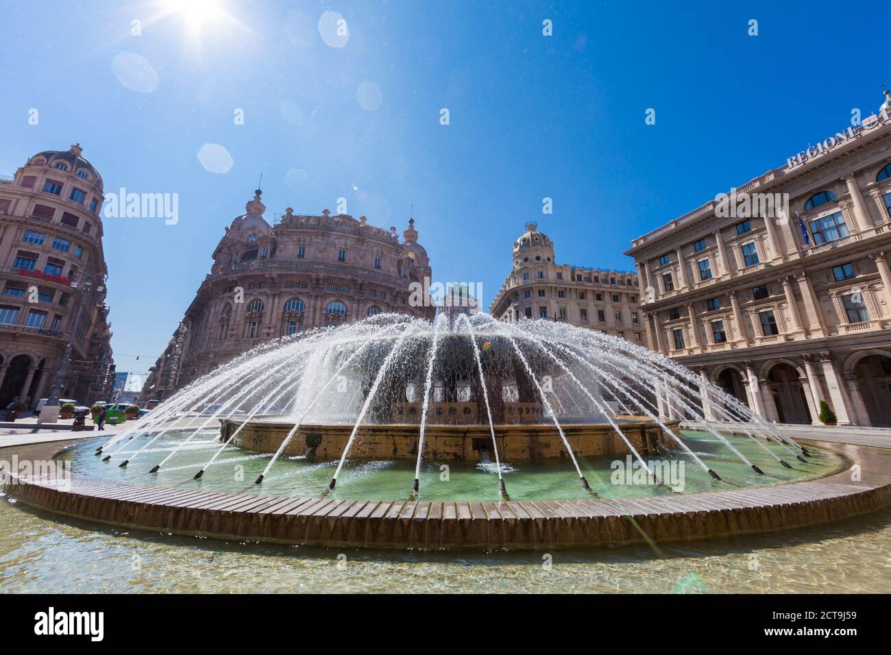 Italy, Liguria, Genoa, Piazza de Ferrari with fountain, Palazzo della Regione Liguria Stock Photo