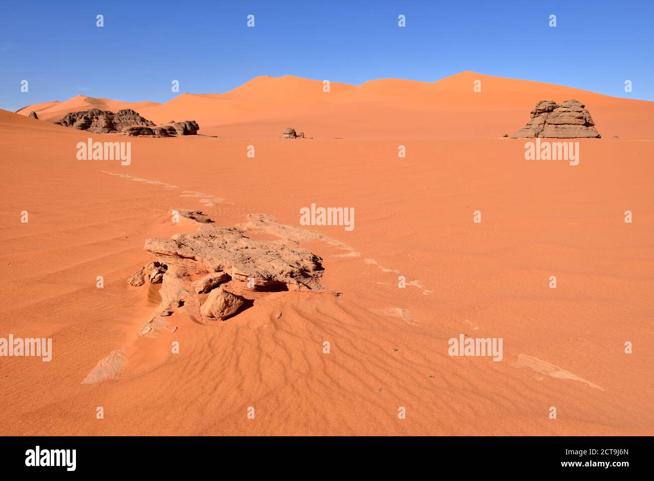 Algeria, Sahara, Tassili N'Ajjer National Park, Sand dunes at Tin Merzouga Stock Photo