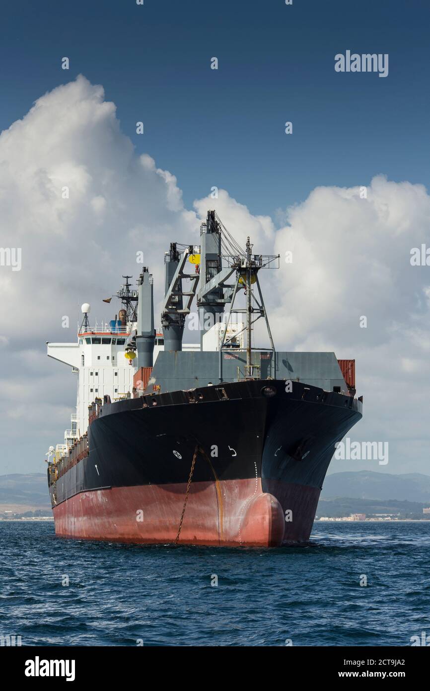 Spain, Andalusia, Algeciras, cargo ship, roadstead Stock Photo