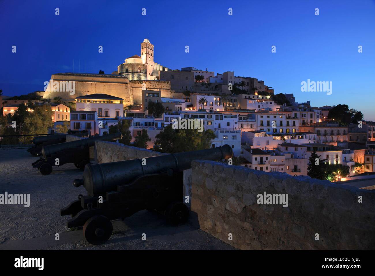 Spain, Ibiza, Ibiza City, Cathedral with old town Stock Photo