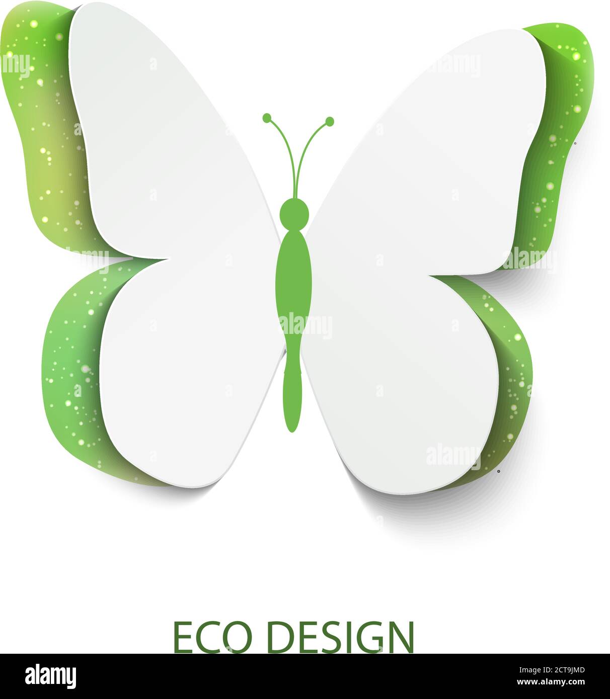 Eco concept green butterfly cut out of paper, abstract vector