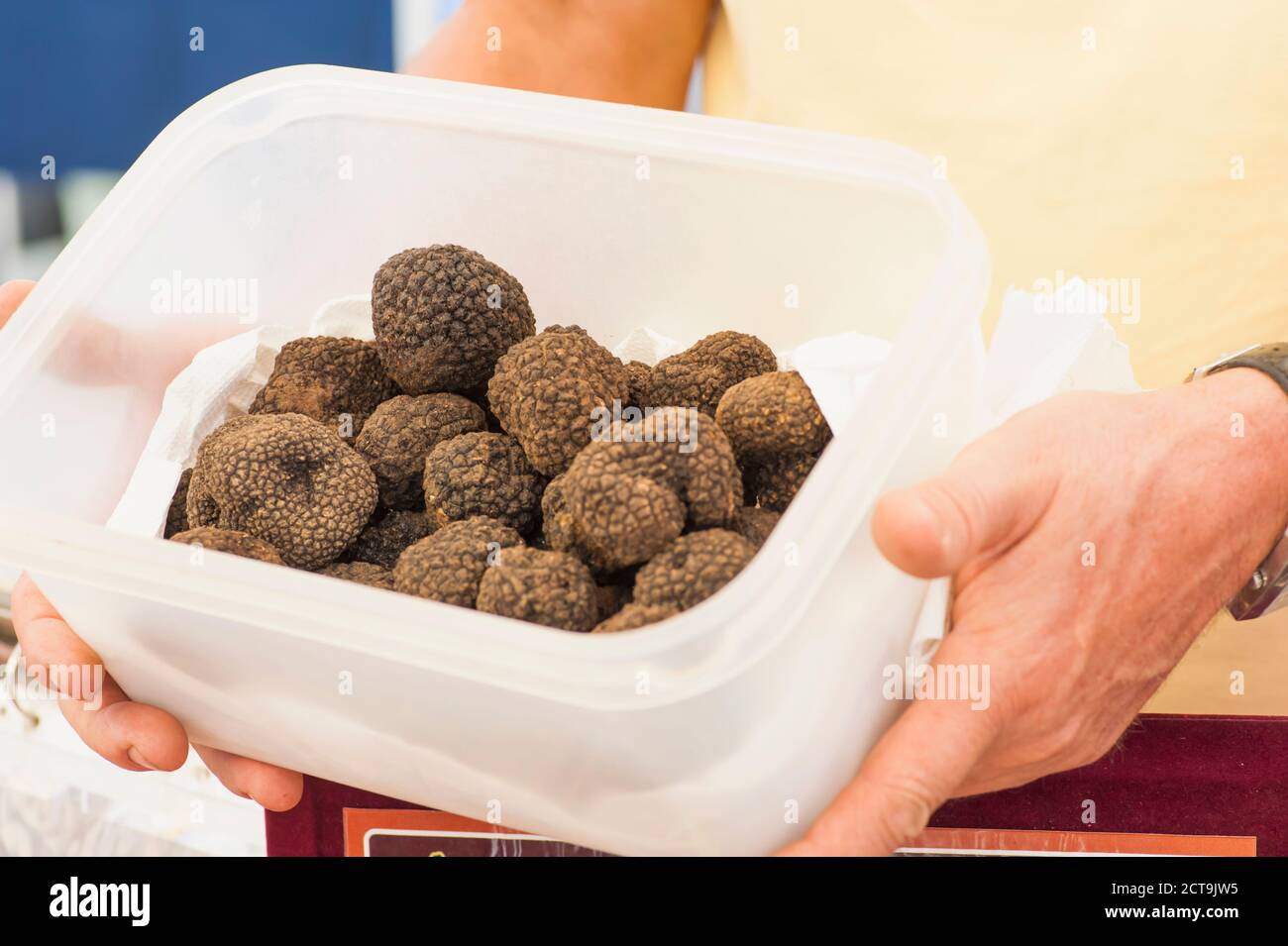 Italy, Tuscany, San Quirico d'Orcia, bowl of truffles (Tuber aestivum) Stock Photo