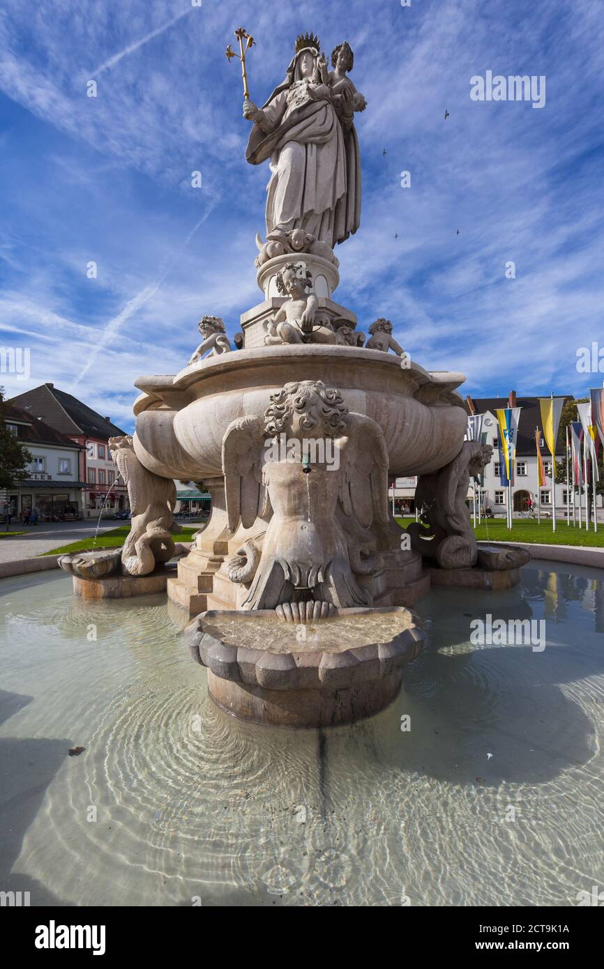 Germany, Bavaria, Upper Bavaria, Altoetting, Kapellplatz, St. Mary's fountain Stock Photo