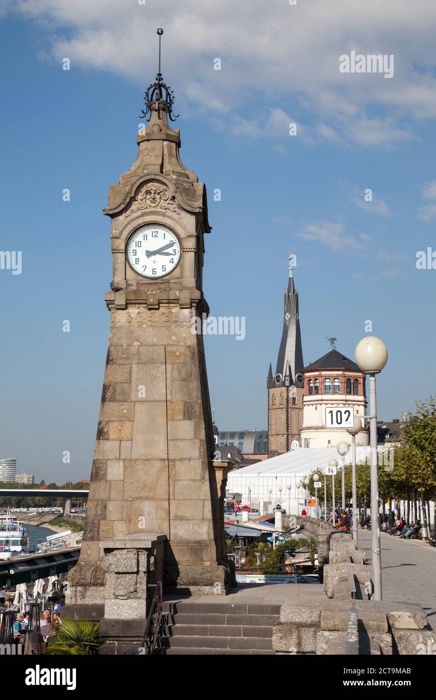 Germany, North Rhine-Westphalia, Duesseldorf, promenade with Gauge Tower, Castle Tower and Lambertus Church Stock Photo