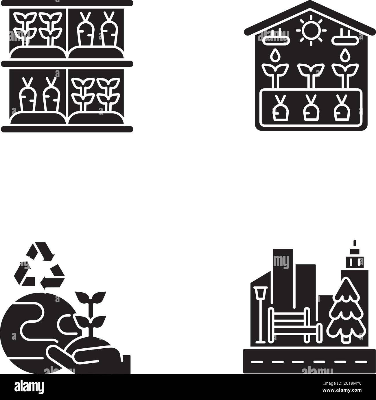 Ecological production flat design long shadow glyph icons set Stock Vector