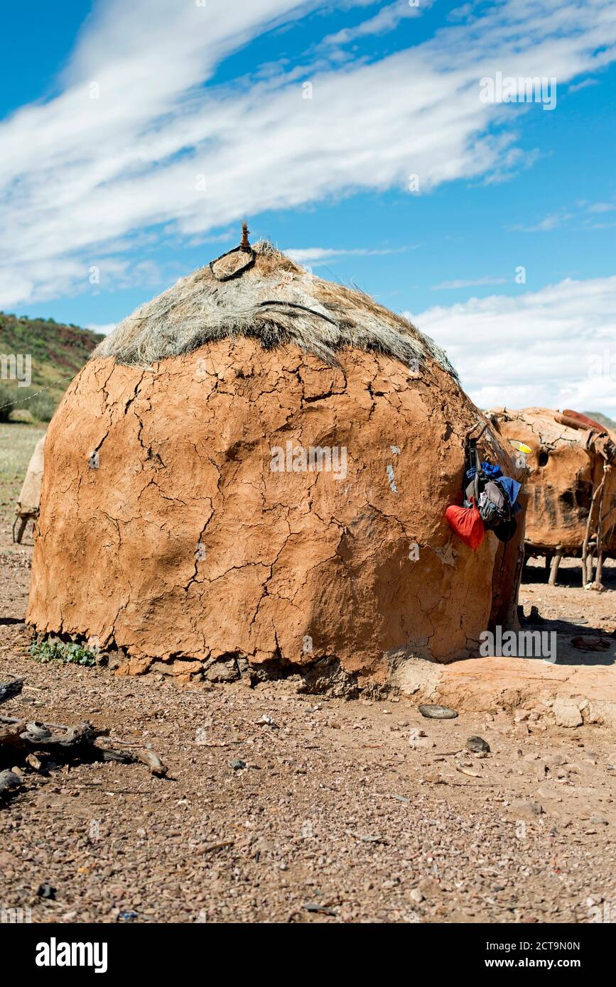 Africa, Namibia, Damaraland, Himba settlement, Clay huts Stock Photo