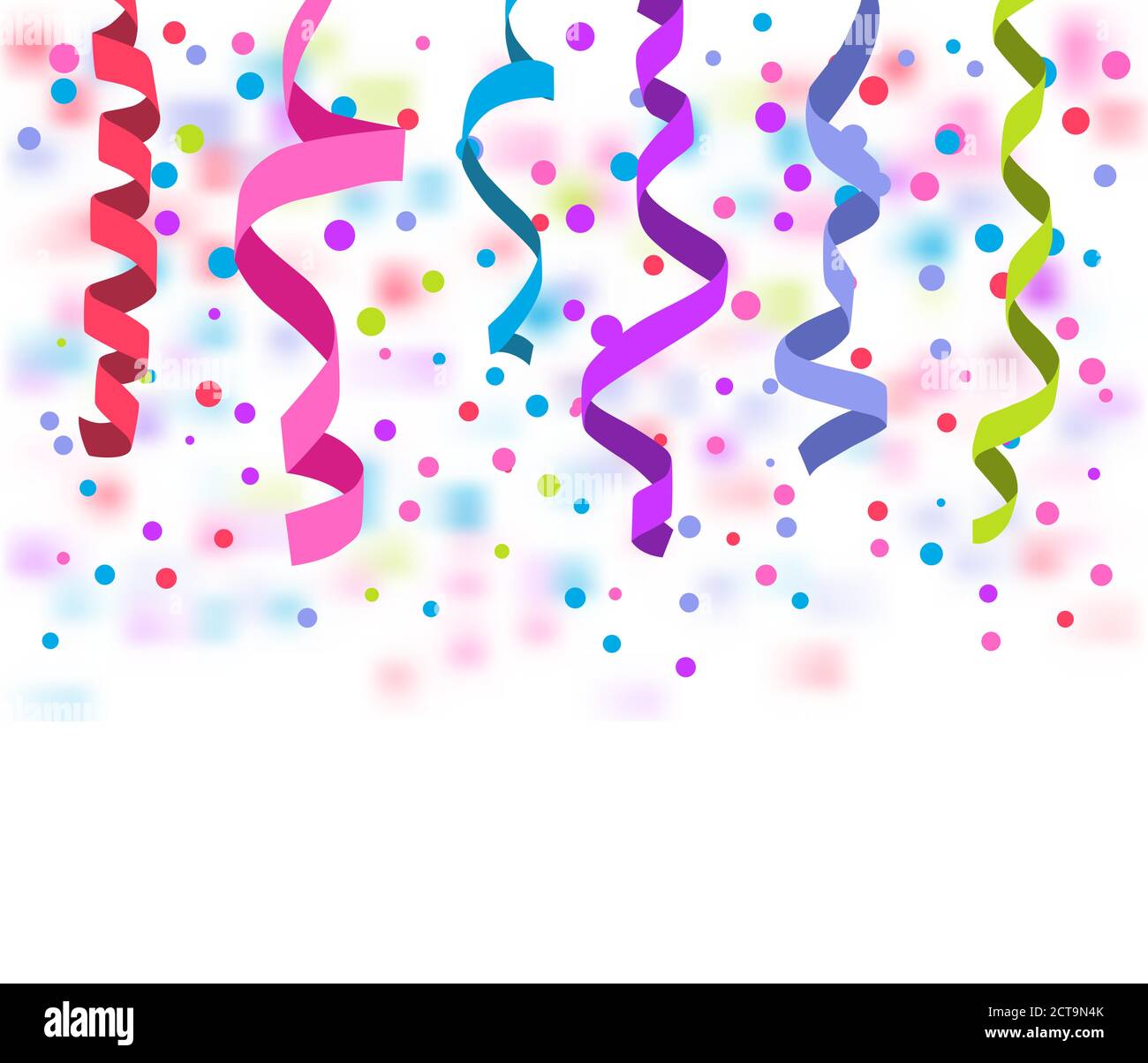 Vector streamers and confetti background. Streamers and curved swirl paper ribbon. Festive