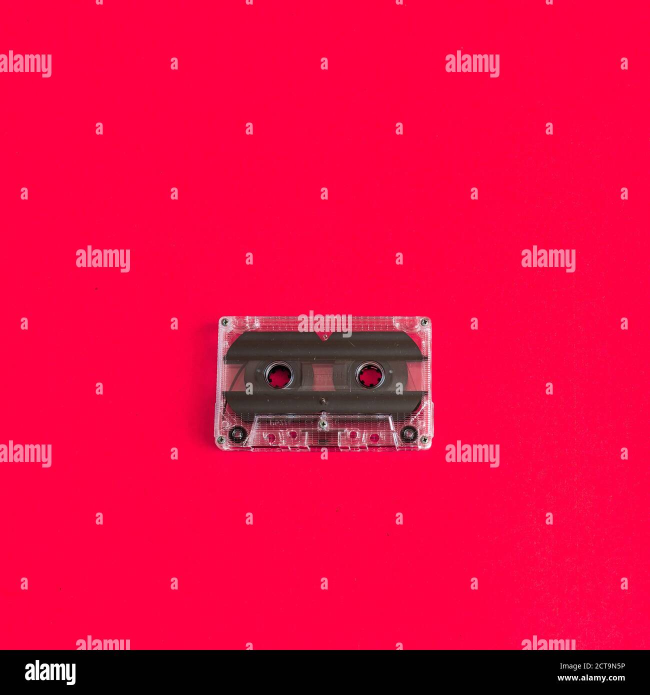 Top view Audio cassette. Vintage audio cassette on colored background