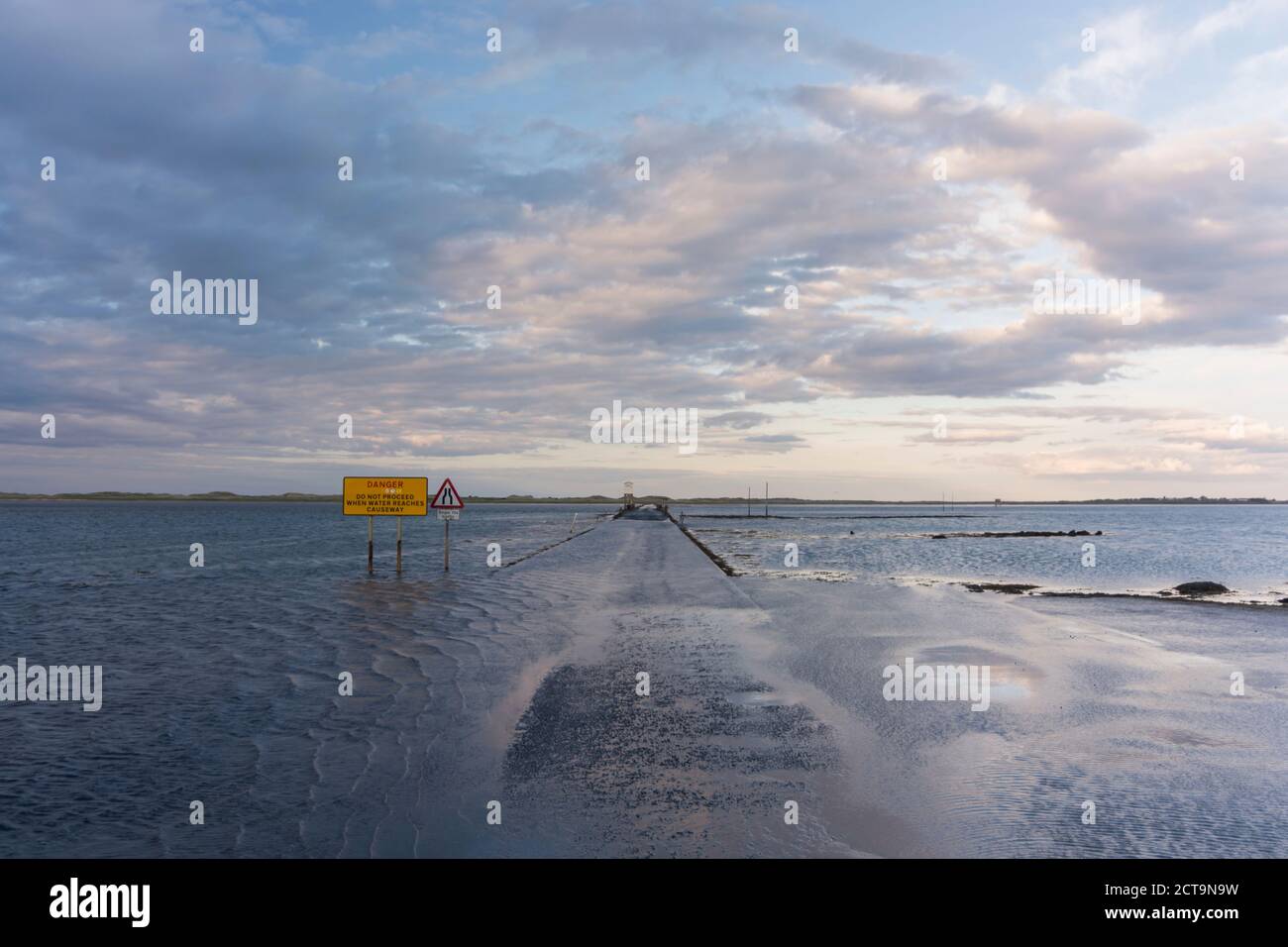 Great Britain, England, Northumberland, Holy Island, Lindisfarne, road at high tide Stock Photo