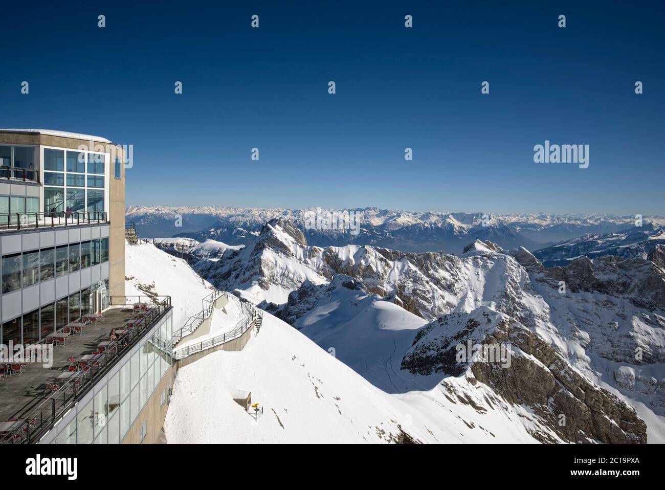 Switzerland, Canton of Appenzell Ausserrhoden, observation terrace to Saentis Stock Photo