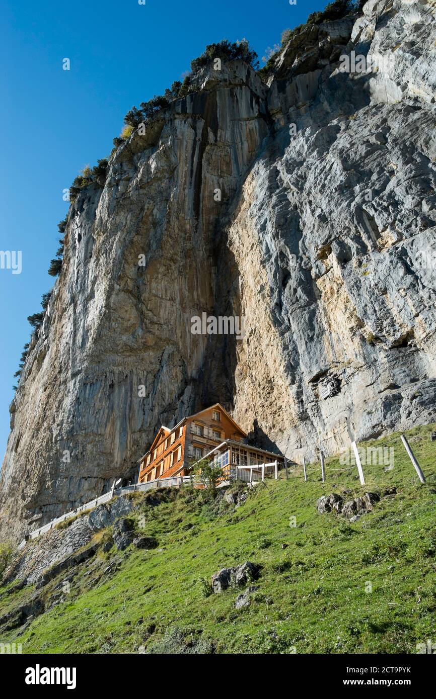 Switzerland, Canton Appenzell Innerrhoden, Ebenalp, mountain inn Aescher Stock Photo